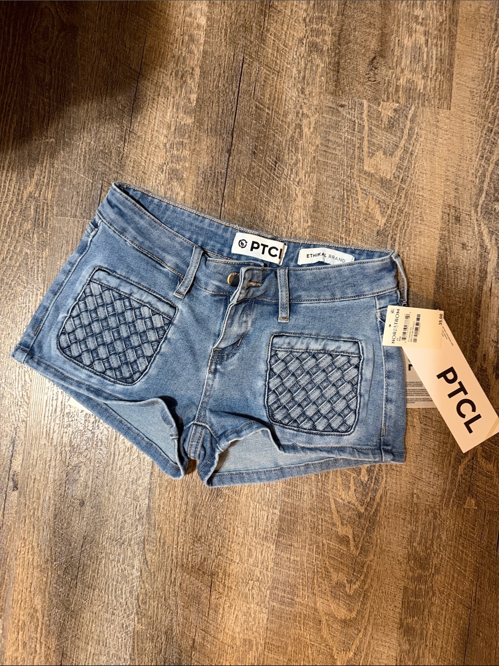 PTCL Women's Blue Quilted Front-Pocket Denim Shorts